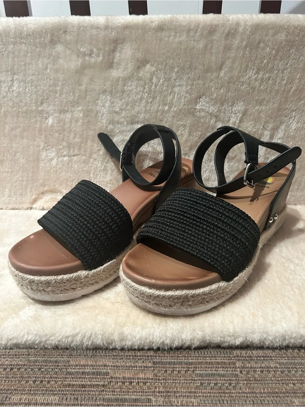 Women's Black Espadrille Wedge Sandals with Ankle Strap